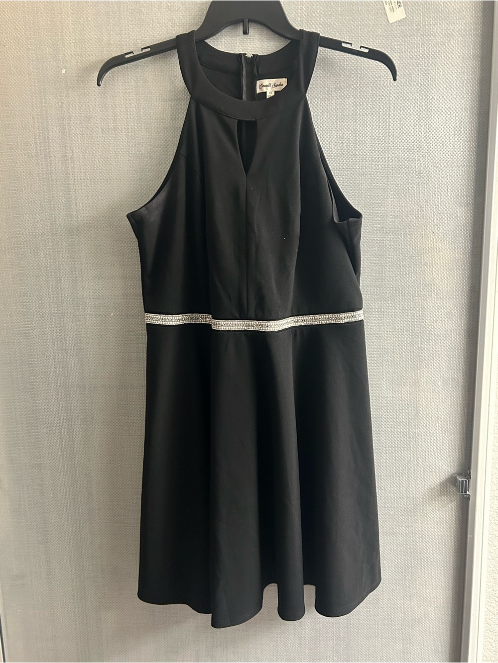 Emerald Sundae Black Halter Dress with Rhinestone Waistband
